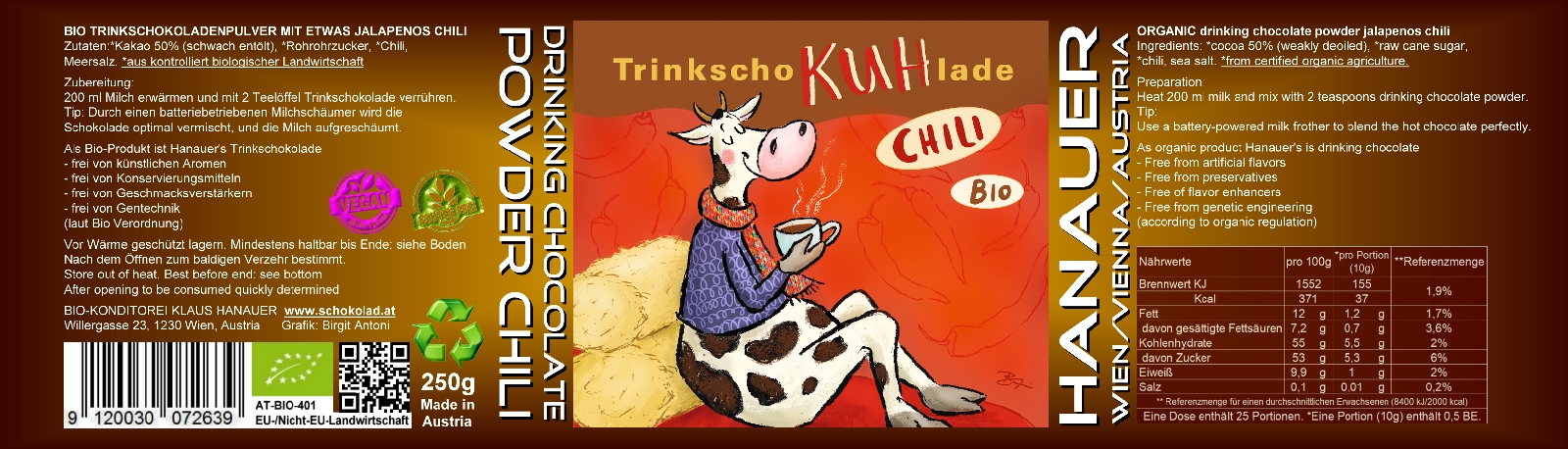 Bio Trink SchoKUHlade Chilli Etikett